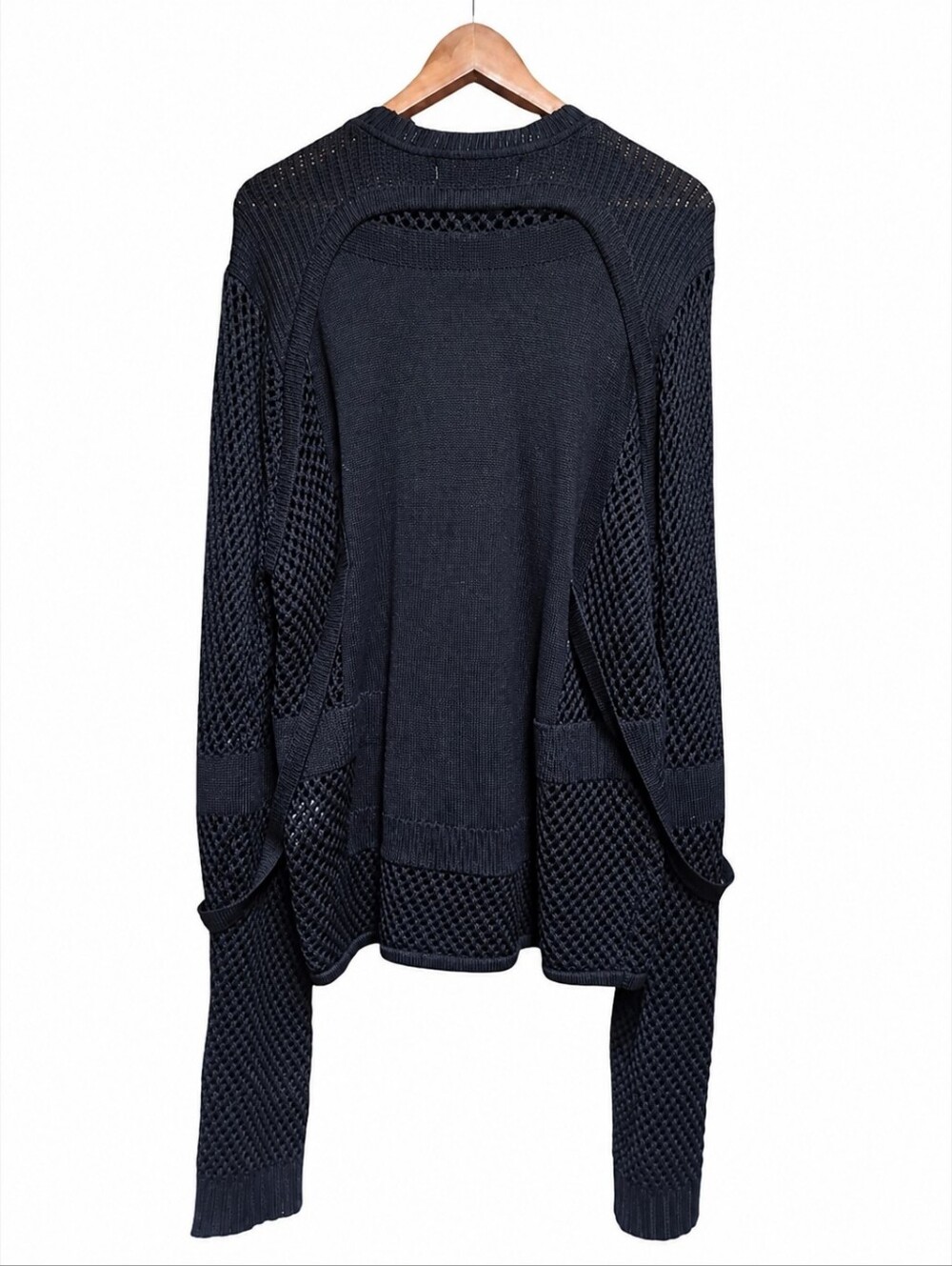 CRAIG GREEN | Black 100% Wool Open-Knit Elongated Sweater Size Large - Picture 3 of 6